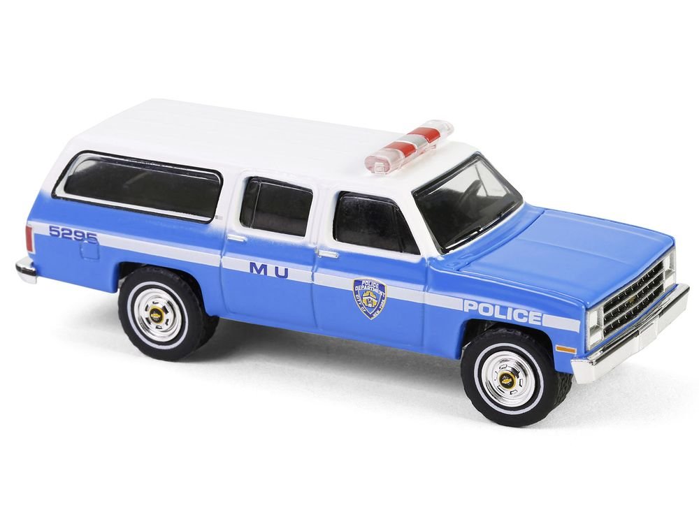 1990 Chevrolet Suburban K2500 Scottsdale "NYPD (New York City Police Department)" Blue with White Top "Hot Pursuit" Series 46 1/64 Diecast Model Car by Greenlight view 2