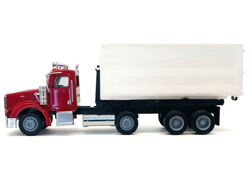 Peterbilt 367 Roll-Off Dump Truck Red with White Box 1/87 (HO) Plastic Model Car by Promotex view 2