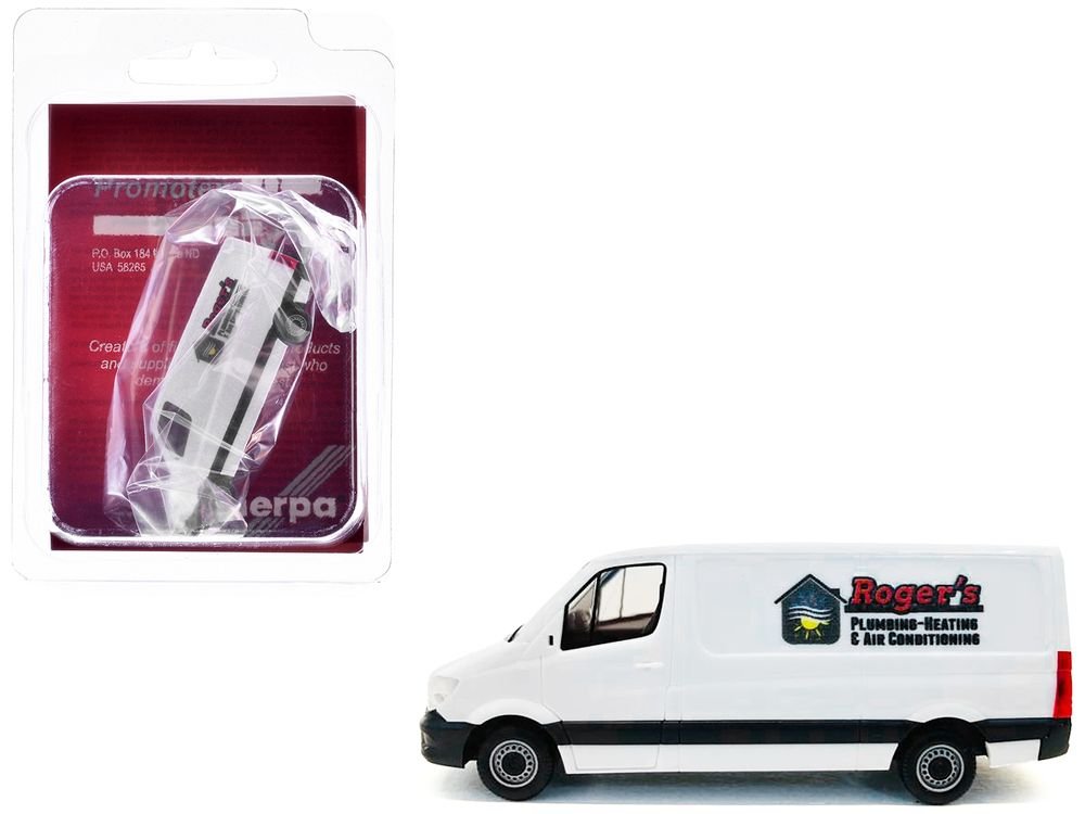 Mercedes-Benz Sprinter Van White "Roger's Plumbing-Heating & Air Conditioning" 1/87 (HO) Plastic Model Car by Promotex