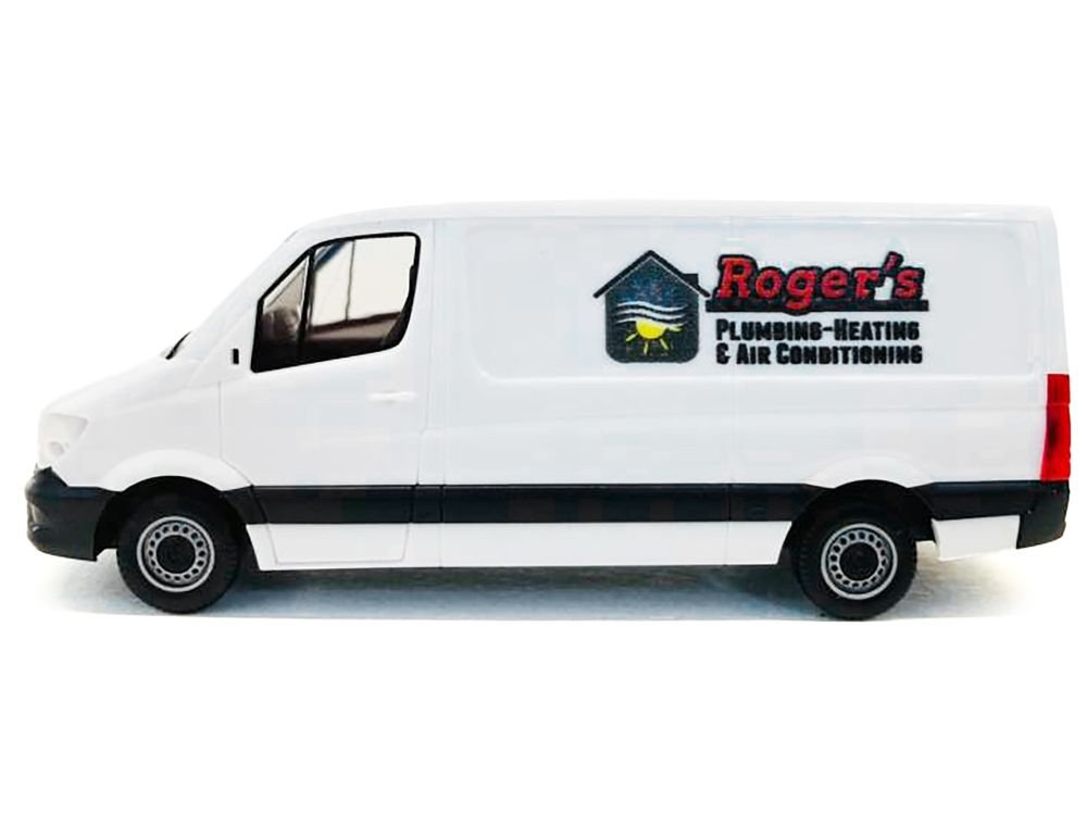 Mercedes-Benz Sprinter Van White "Roger's Plumbing-Heating & Air Conditioning" 1/87 (HO) Plastic Model Car by Promotex view 2