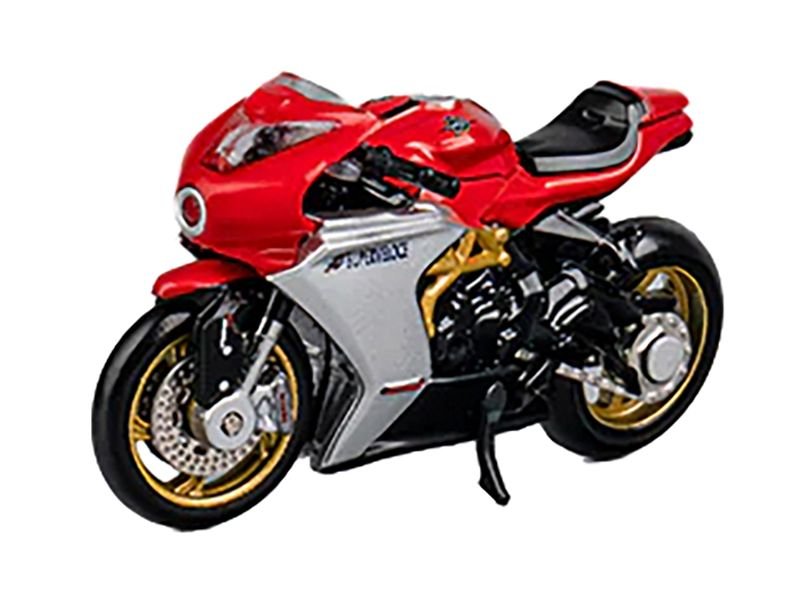 MV Agusta Superveloce 800 Motorcycle Red and Silver with Figure 1/64 Diecast Model by CM Model view 2