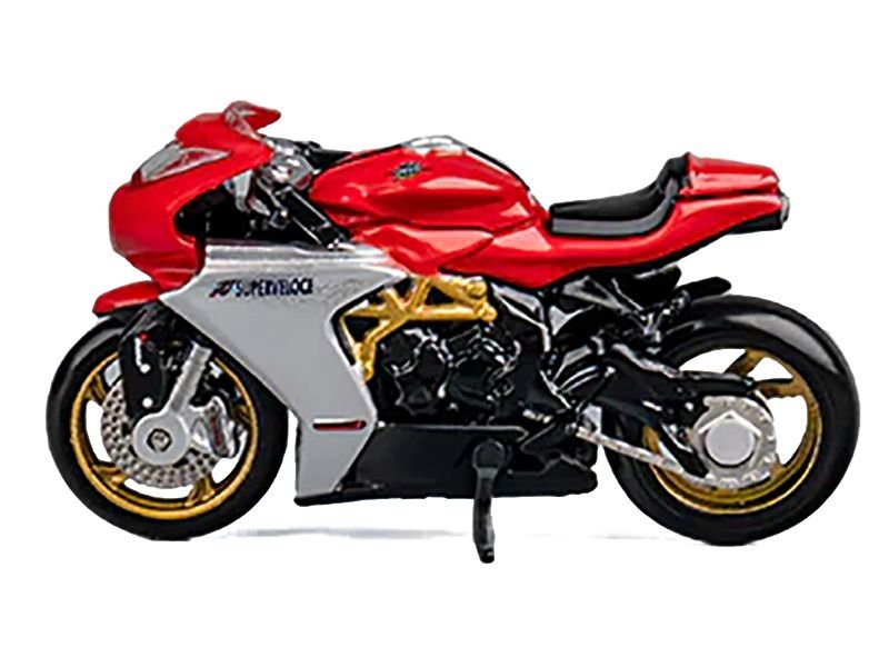 MV Agusta Superveloce 800 Motorcycle Red and Silver with Figure 1/64 Diecast Model by CM Model view 3