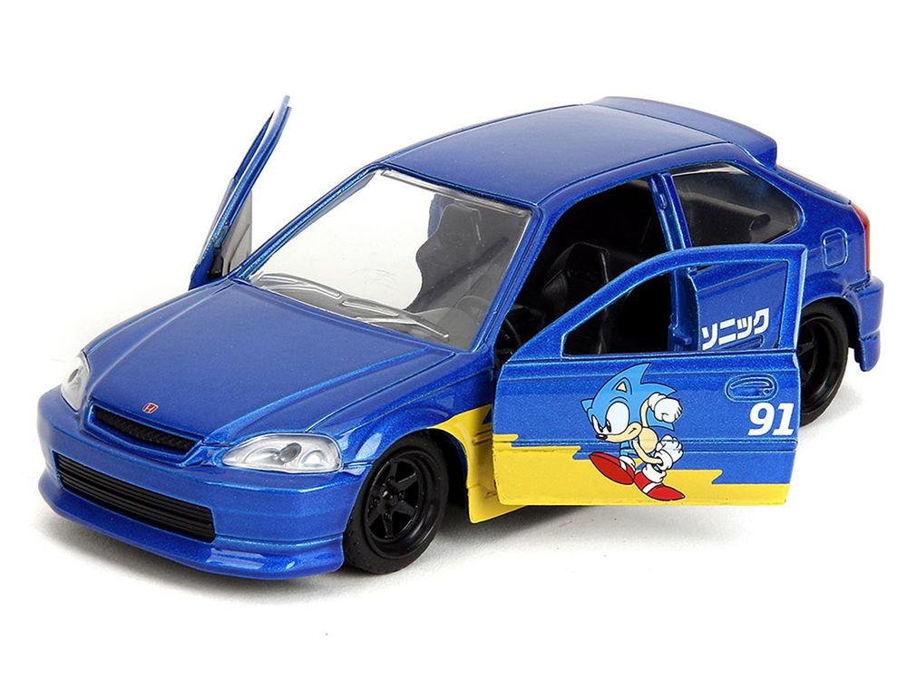 1997 Honda Civic Type R Blue Metallic with Graphics "Sonic the Hedgehog" (1991) Video Game "Hollywood Rides" Series 1/32 Diecast Model Car by Jada view 2
