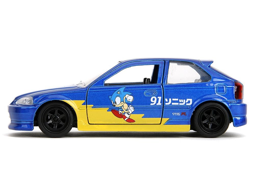 1997 Honda Civic Type R Blue Metallic with Graphics "Sonic the Hedgehog" (1991) Video Game "Hollywood Rides" Series 1/32 Diecast Model Car by Jada view 3