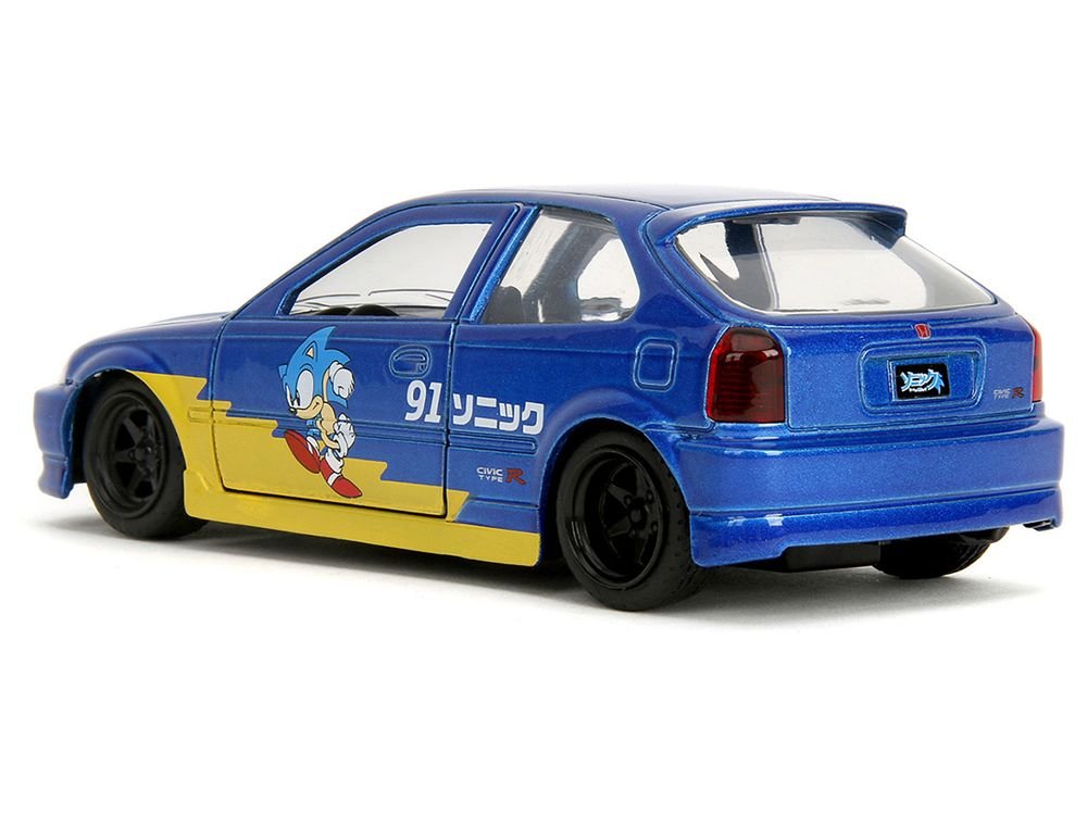 1997 Honda Civic Type R Blue Metallic with Graphics "Sonic the Hedgehog" (1991) Video Game "Hollywood Rides" Series 1/32 Diecast Model Car by Jada view 5