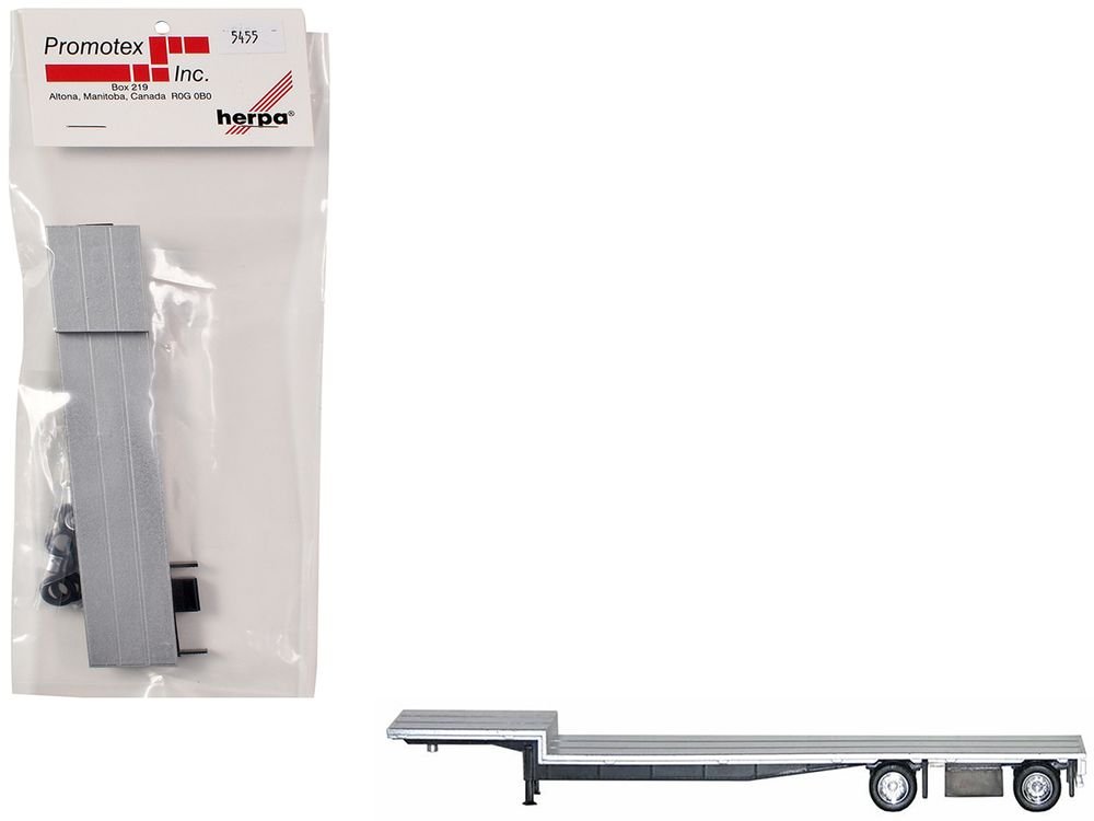 48ft Spread-Axle Drop Deck Trailer with Chrome Wheels and Silver Top 1/87 (HO) Plastic Model by Promotex