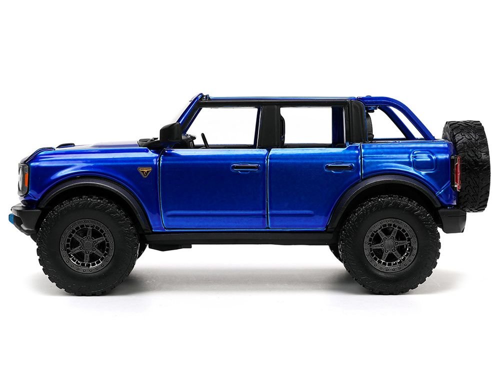 2021 Ford Bronco Open-Top Candy Blue Metallic with Extra Wheels "Just Trucks" Series 1/24 Diecast Model Car by Jada view 3