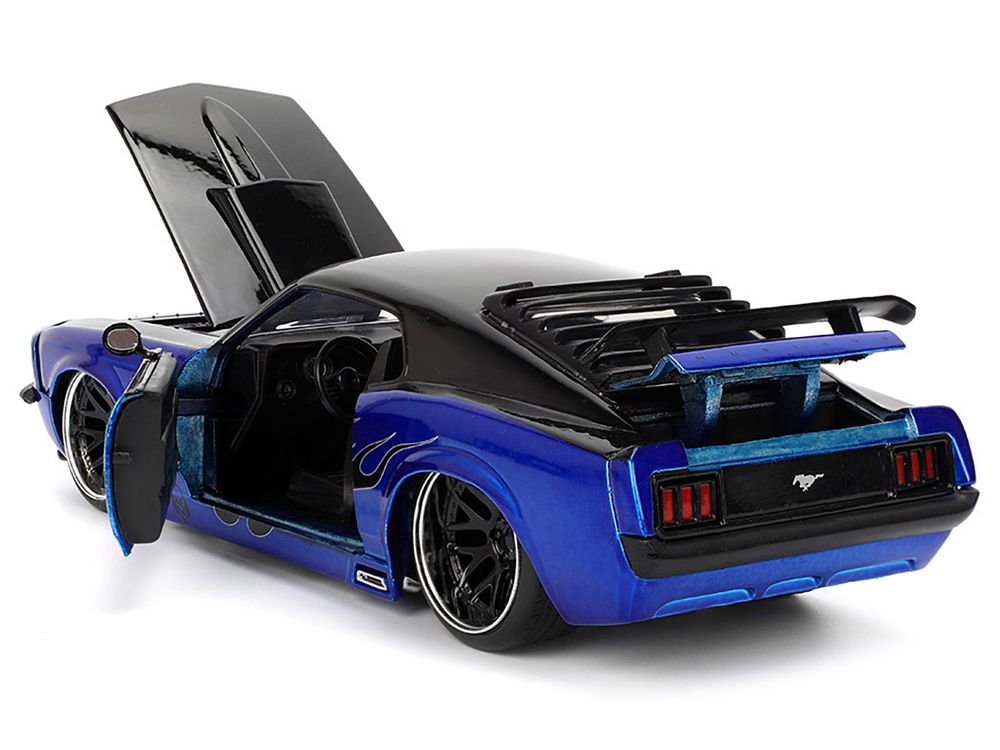 1970 Ford Mustang Boss 429 Black and Blue Metallic with Flames "Bigtime Muscle" Series 1/24 Diecast Model Car by Jada view 4