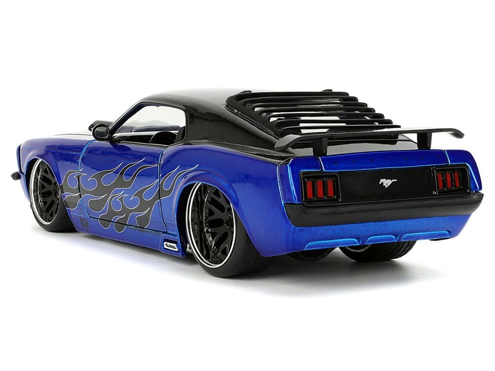 1970 Ford Mustang Boss 429 Black and Blue Metallic with Flames "Bigtime Muscle" Series 1/24 Diecast Model Car by Jada view 5
