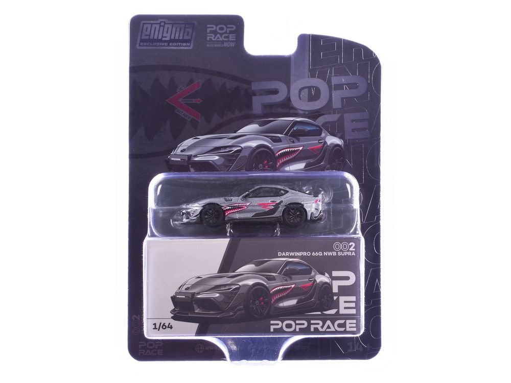 Toyota Supra "DarwinPro 66G NWB" Gray Metallic with Shark Mouth Graphics 1/64 Diecast Model Car by Pop Race view 3