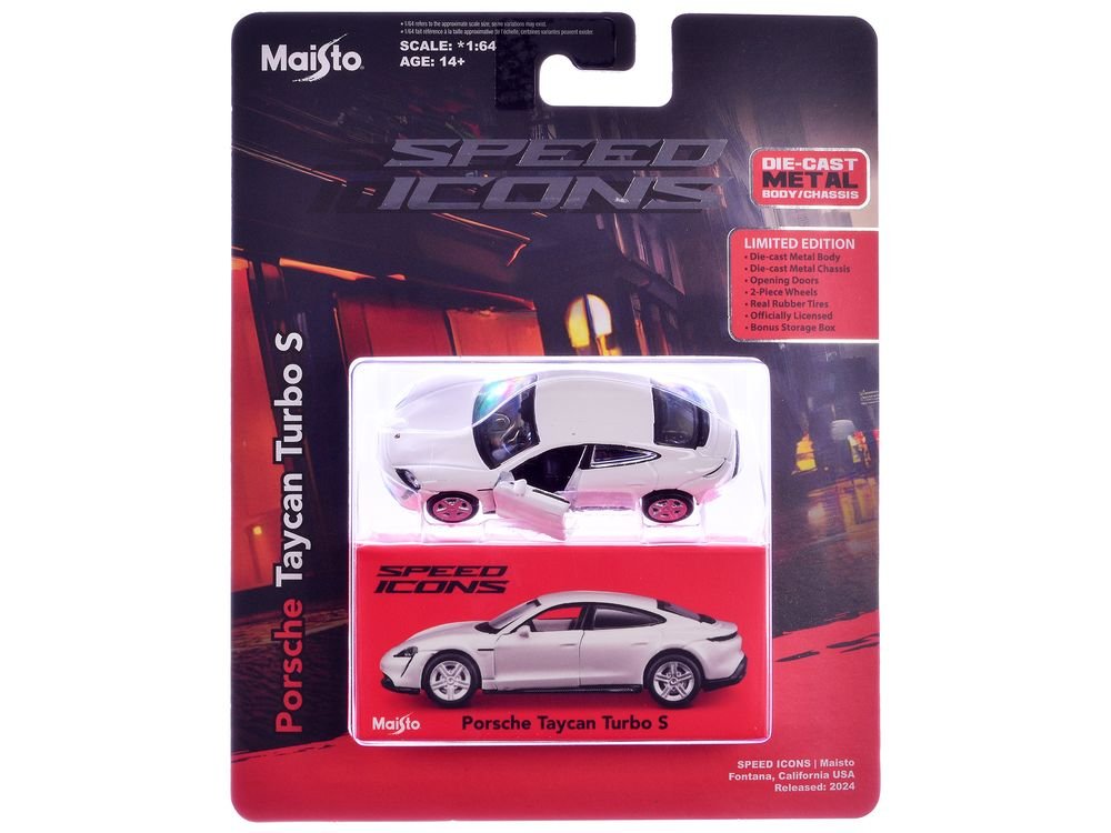 Porsche Taycan Turbo S White "Speed Icons" Series 1/64 Diecast Model Car by Maisto view 3