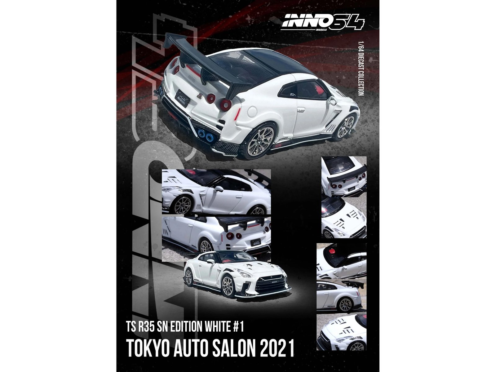 Nissan GT-R (R35) "Top Secret" RHD (Right Hand Drive) White with Black Top "Tokyo Auto Salon 2021" 1/64 Diecast Model Car by Inno Models view 4