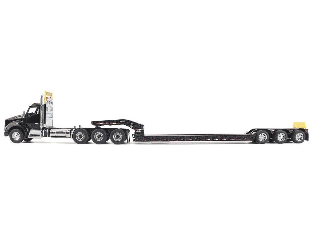 Kenworth T880 SBFA Tridem Truck with Trail King HDG Lowboy Trailer Black "Transport Series" 1/50 Diecast Model by Diecast Masters view 2