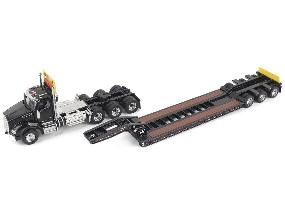 Kenworth T880 SBFA Tridem Truck with Trail King HDG Lowboy Trailer Black "Transport Series" 1/50 Diecast Model by Diecast Masters view 3