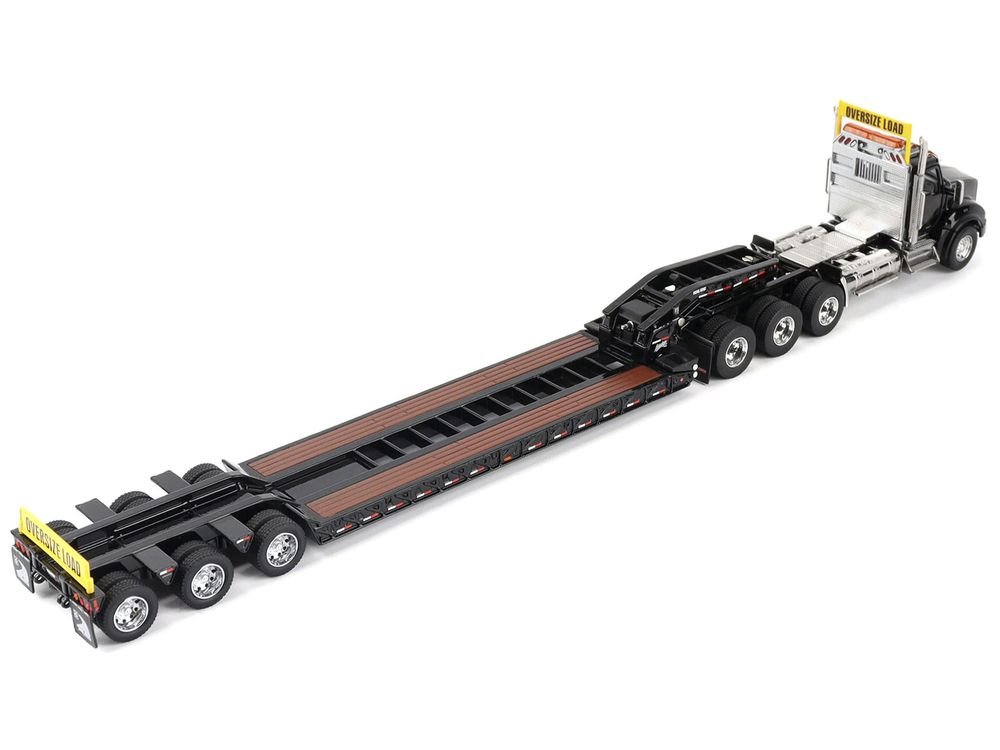 Kenworth T880 SBFA Tridem Truck with Trail King HDG Lowboy Trailer Black "Transport Series" 1/50 Diecast Model by Diecast Masters view 4