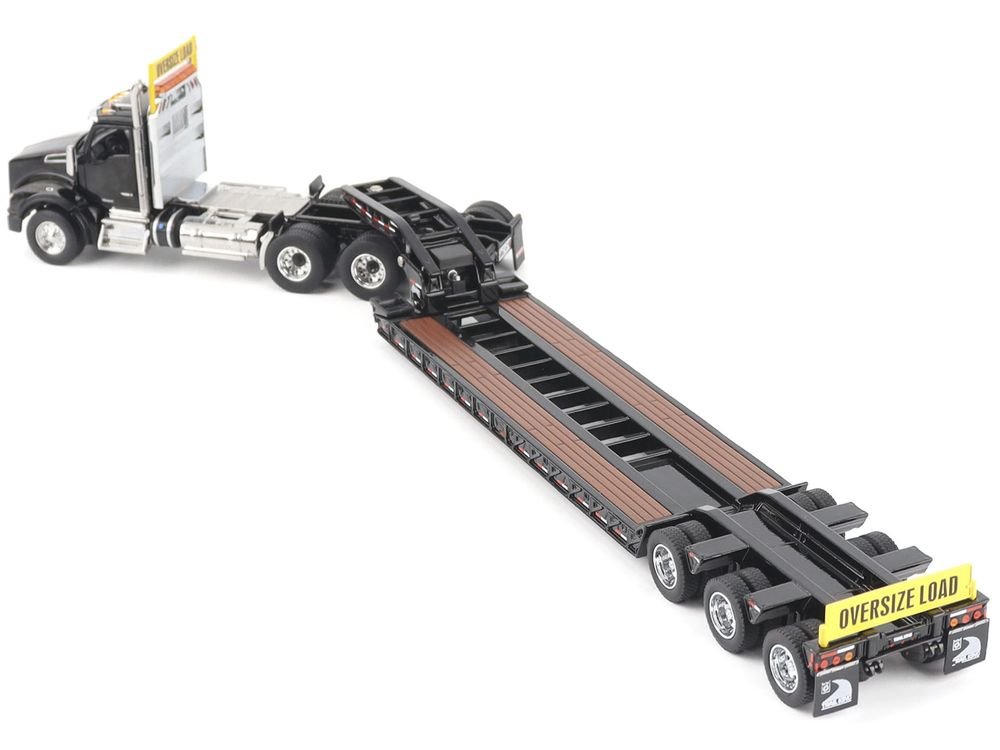 Kenworth T880 SBFA Tridem Truck with Trail King HDG Lowboy Trailer Black "Transport Series" 1/50 Diecast Model by Diecast Masters view 5