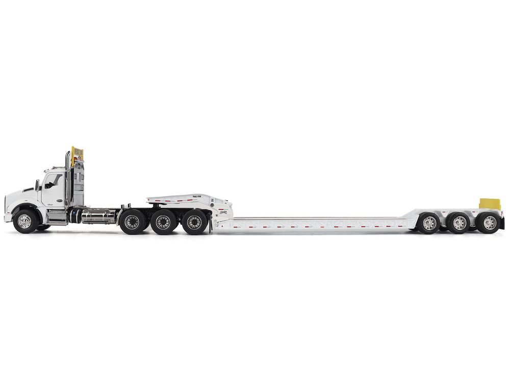 Kenworth T880 SBFA Tridem Truck with Trail King HDG Lowboy Trailer White "Transport Series" 1/50 Diecast Model by Diecast Masters view 3