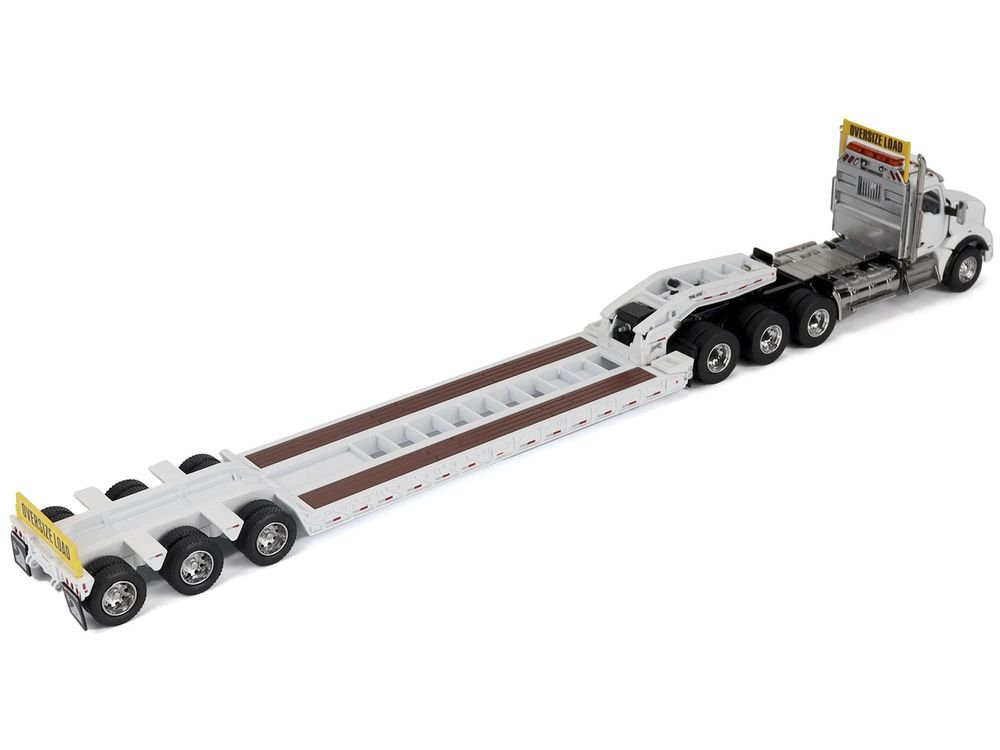 Kenworth T880 SBFA Tridem Truck with Trail King HDG Lowboy Trailer White "Transport Series" 1/50 Diecast Model by Diecast Masters view 4