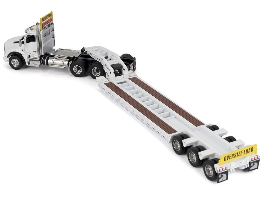 Kenworth T880 SBFA Tridem Truck with Trail King HDG Lowboy Trailer White "Transport Series" 1/50 Diecast Model by Diecast Masters view 5