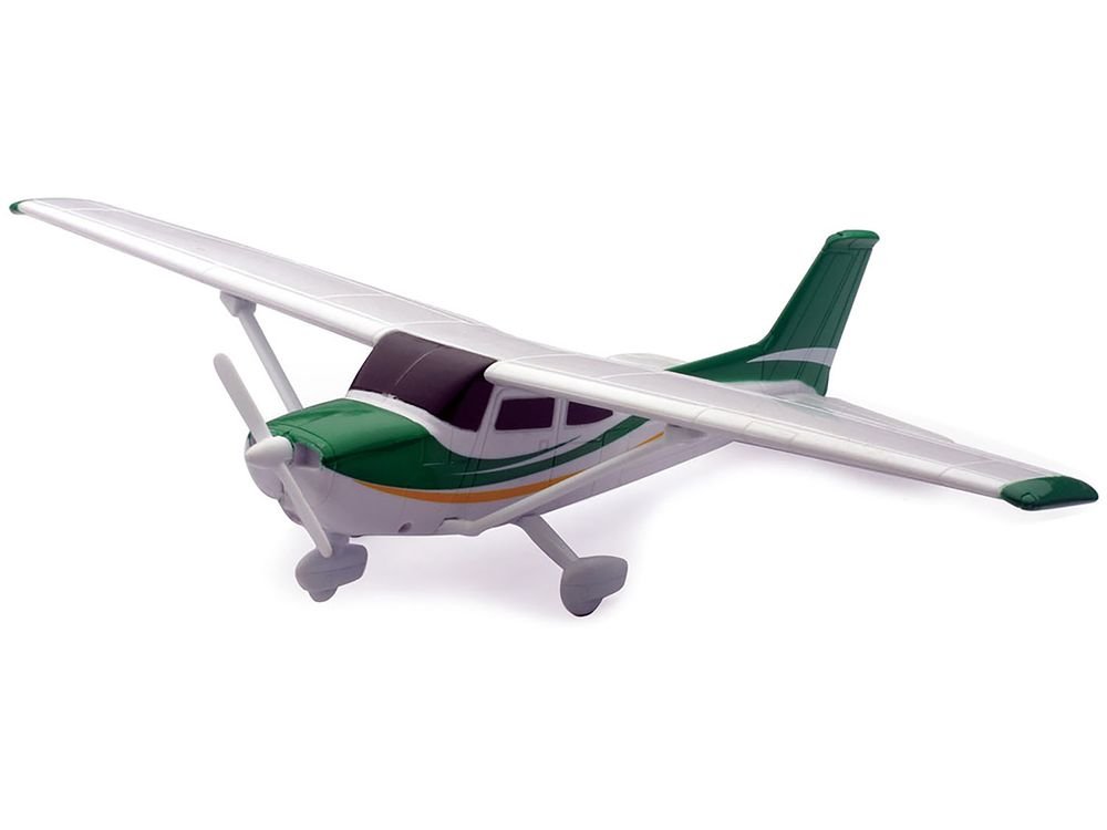Model Kit Cessna 172 Skyhawk Aircraft White with Green and Yellow Stripes "Sky Pilot" Series 1/42 Plastic Model Kit by New Ray view 2