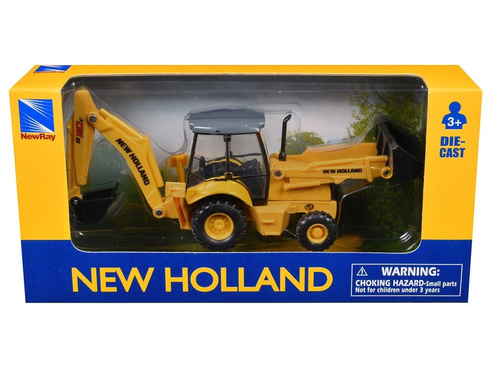 New Holland B110C Backhoe Loader Yellow Diecast Model by New Ray view 3