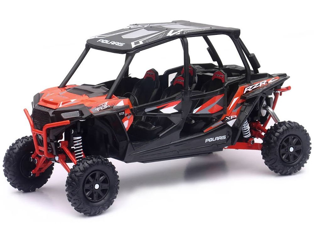 Polaris RZR XP 4 Turbo EPS Sport UTV Spectra Orange with Graphics and Black Top 1/18 Diecast Model by New Ray view 2