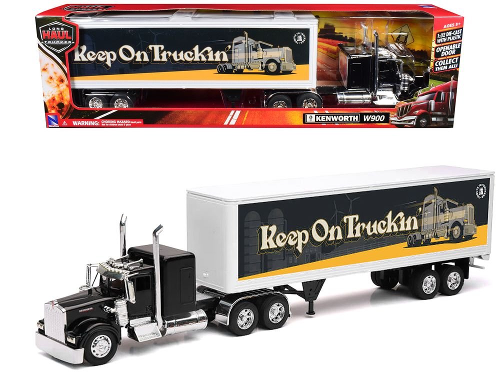 Kenworth W900 Truck Black with Dry Van Trailer "Tribute To Truckers Keep on Truckin'" "Long Haul Truckers" Series 1/32 Diecast Model by New Ray