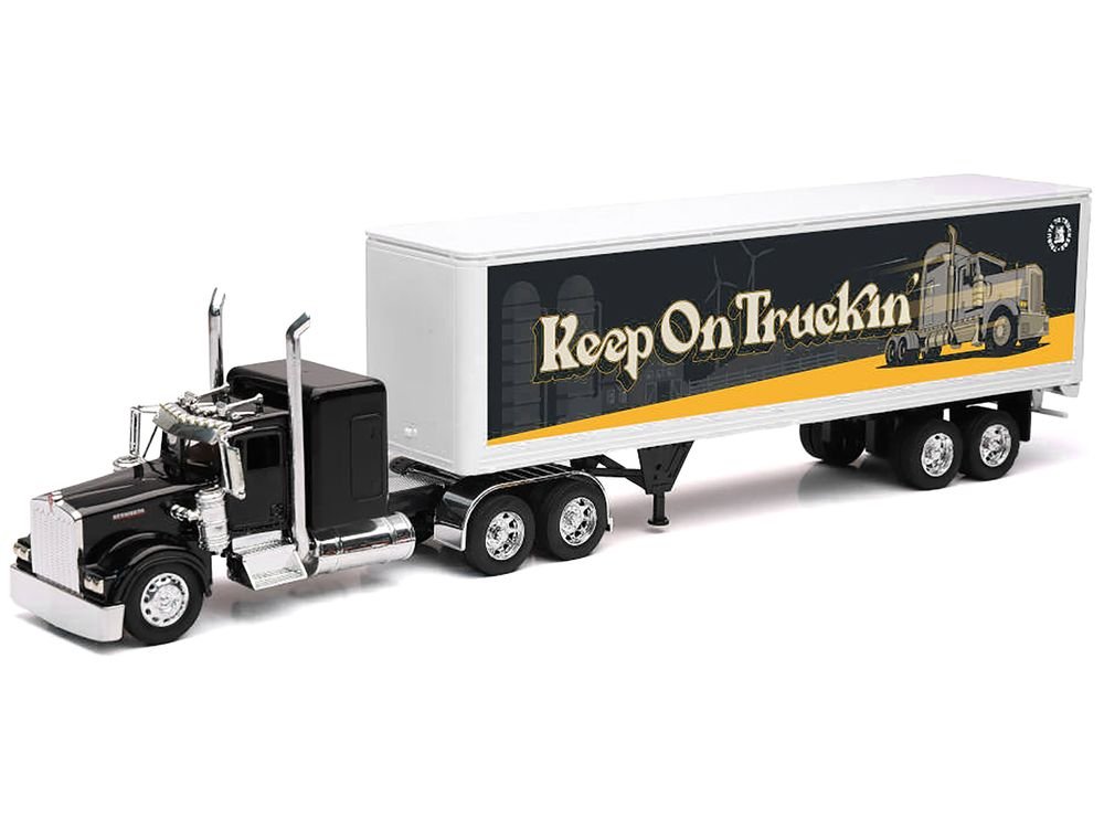 Kenworth W900 Truck Black with Dry Van Trailer "Tribute To Truckers Keep on Truckin'" "Long Haul Truckers" Series 1/32 Diecast Model by New Ray view 2