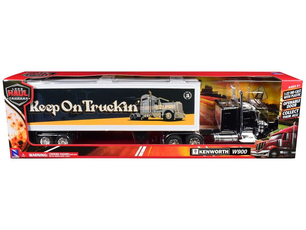 Kenworth W900 Truck Black with Dry Van Trailer "Tribute To Truckers Keep on Truckin'" "Long Haul Truckers" Series 1/32 Diecast Model by New Ray view 3