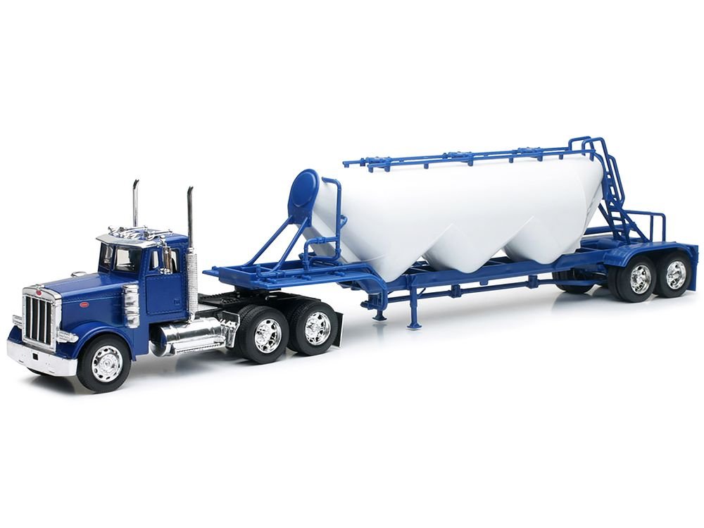 Peterbilt 379 Truck Blue with Pneumatic Tanker Trailer White "Long Haul Truckers" Series 1/32 Diecast Model by New Ray view 2