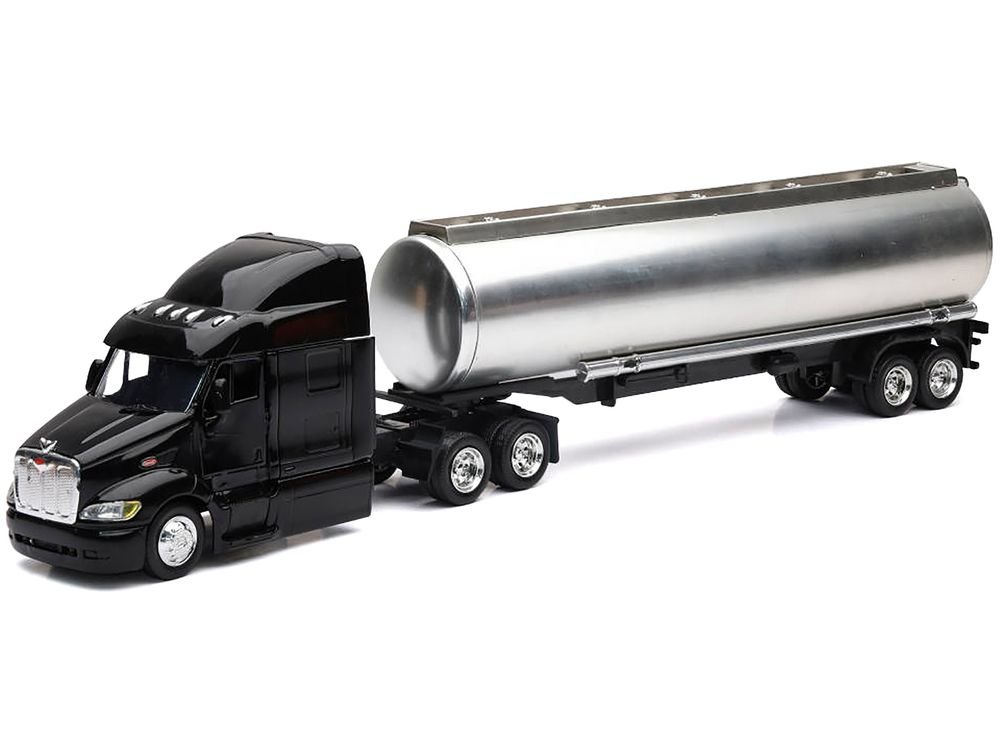 Peterbilt 387 Truck Black with Tanker Trailer Silver "Long Haul Truckers" Series 1/43 Diecast Model by New Ray view 2