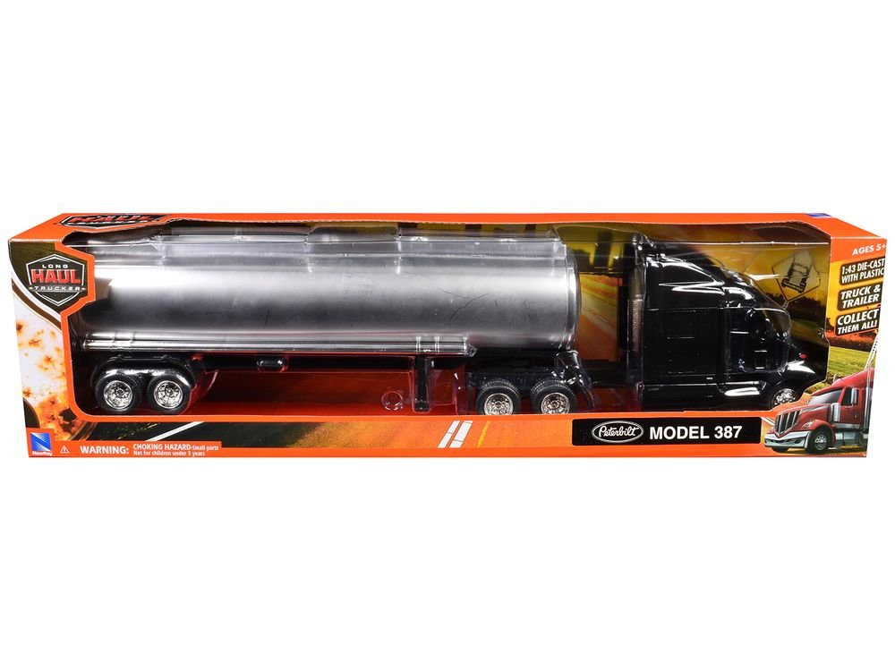 Peterbilt 387 Truck Black with Tanker Trailer Silver "Long Haul Truckers" Series 1/43 Diecast Model by New Ray view 3