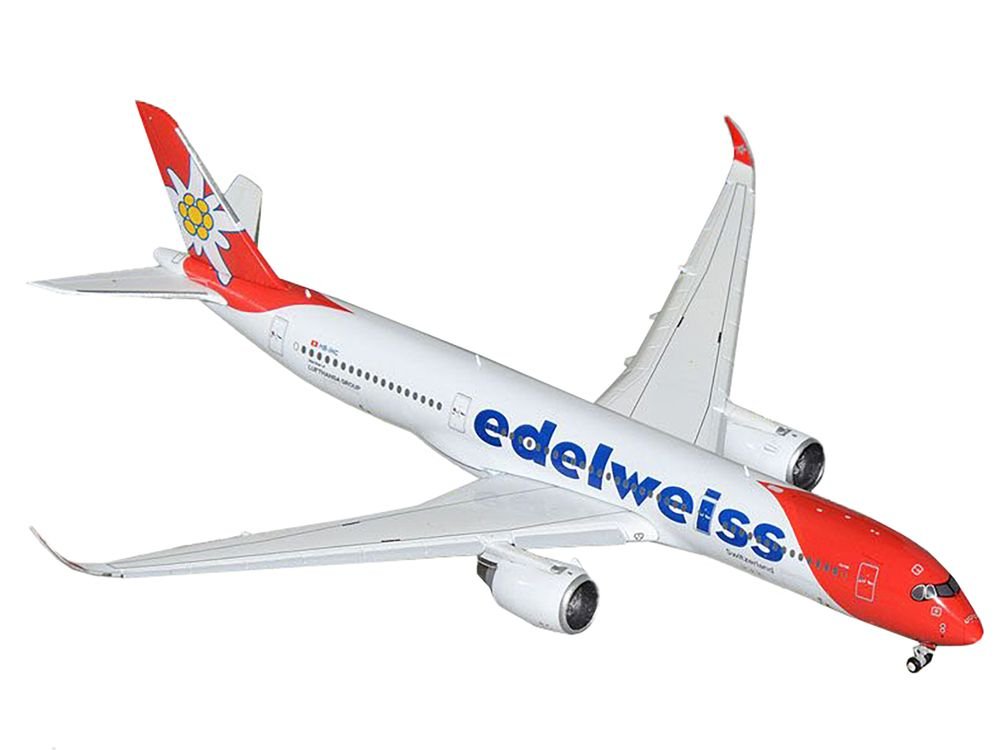 Airbus A350-900 Commercial Aircraft with Flaps Down Configuration "Edelweiss Air" (HB-IHC) White with Red Tail 1/400 Diecast Model Airplane by GeminiJets view 2