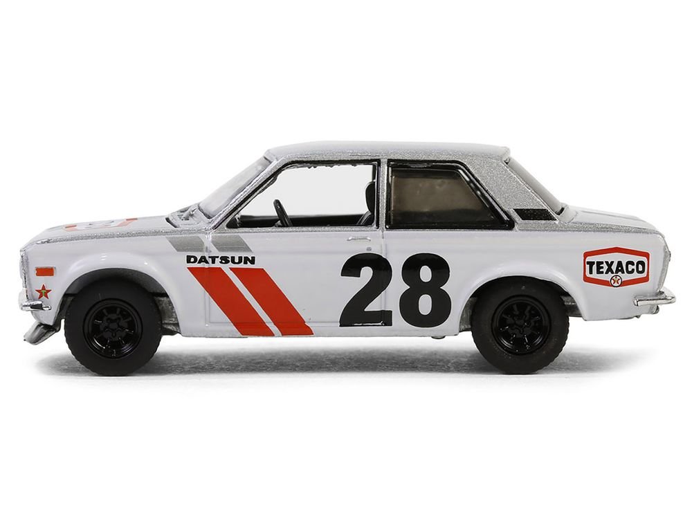 1970 Nissan Datsun 510 #28 "Texaco" Silver Metallic and White with Red Stripes "Texaco Special Edition" Series 1 1/64 Diecast Model Car by Greenlight view 3