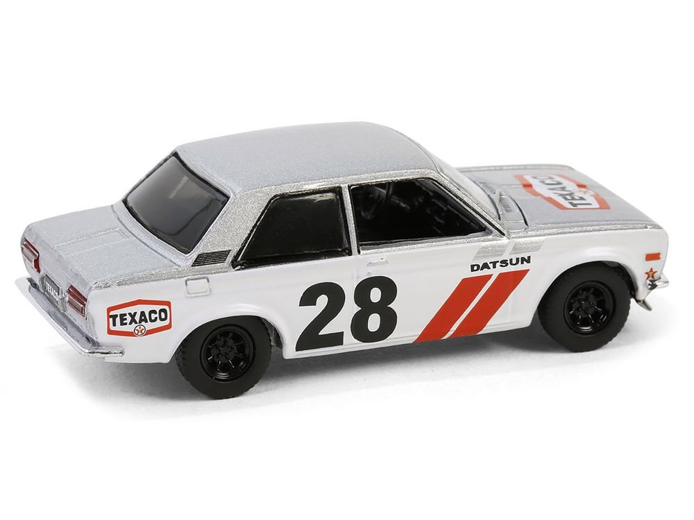1970 Nissan Datsun 510 #28 "Texaco" Silver Metallic and White with Red Stripes "Texaco Special Edition" Series 1 1/64 Diecast Model Car by Greenlight view 4