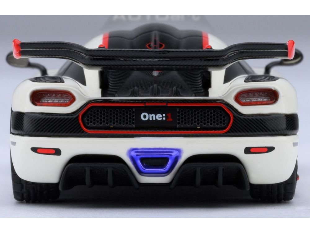 Koenigsegg One:1 Pebble White with Carbon and Red Stripes 1/64 Model Car by Autoart view 5