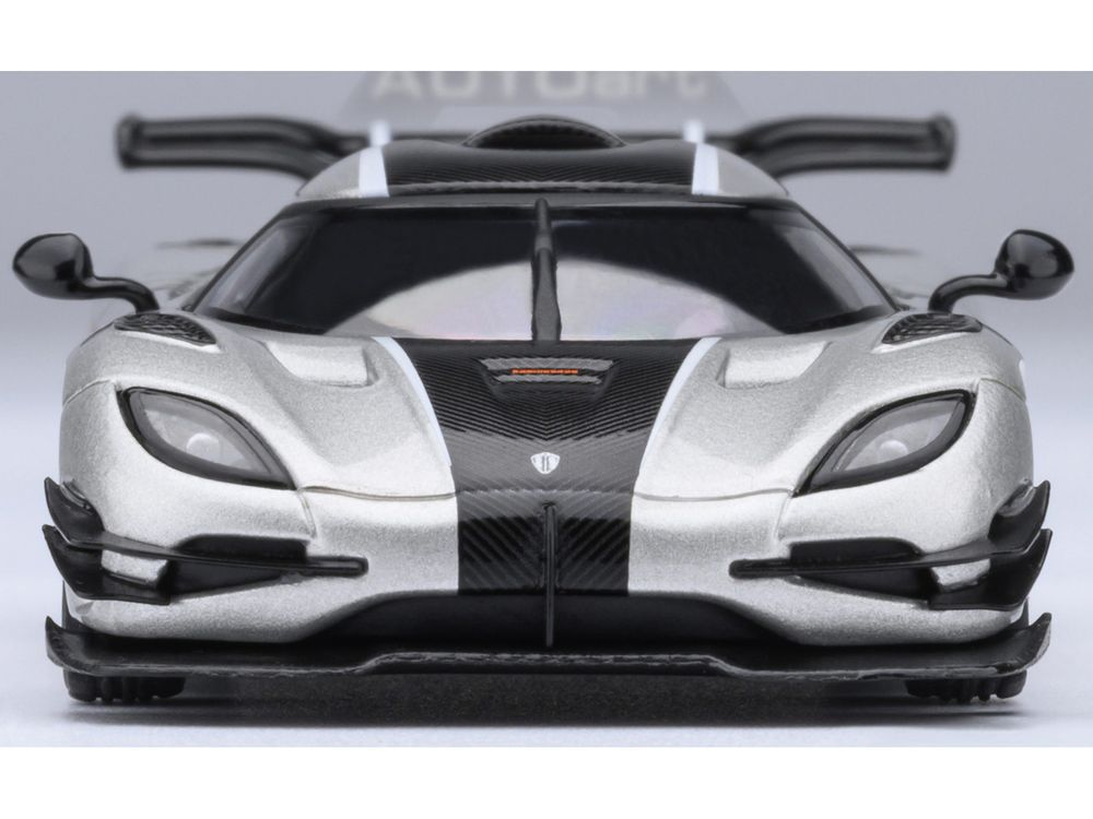 Koenigsegg One:1 Moon Gray Metallic with Carbon and Orange Stripes 1/64 Model Car by Autoart view 4