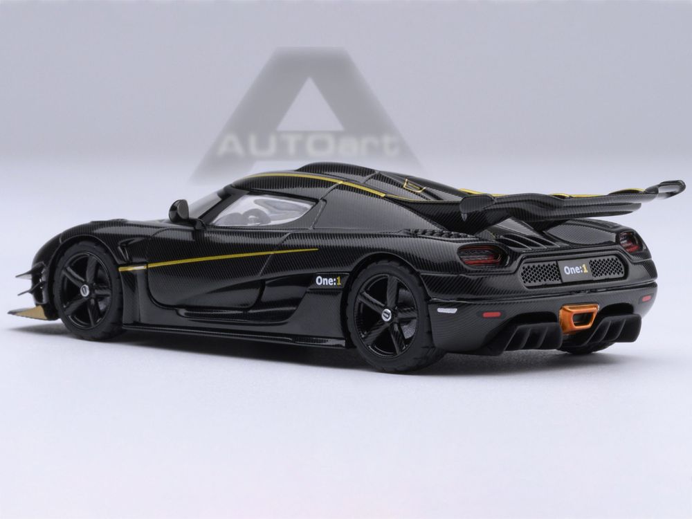 Koenigsegg One:1 Carbon Fiber with Gold Stripes 1/64 Diecast Model Car by Autoart view 3