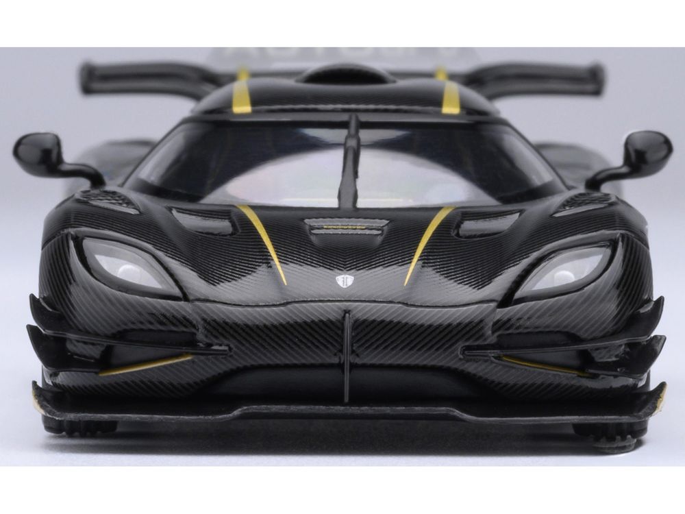 Koenigsegg One:1 Carbon Fiber with Gold Stripes 1/64 Diecast Model Car by Autoart view 4