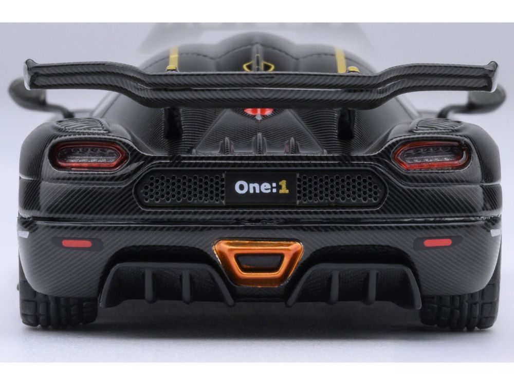 Koenigsegg One:1 Carbon Fiber with Gold Stripes 1/64 Diecast Model Car by Autoart view 5