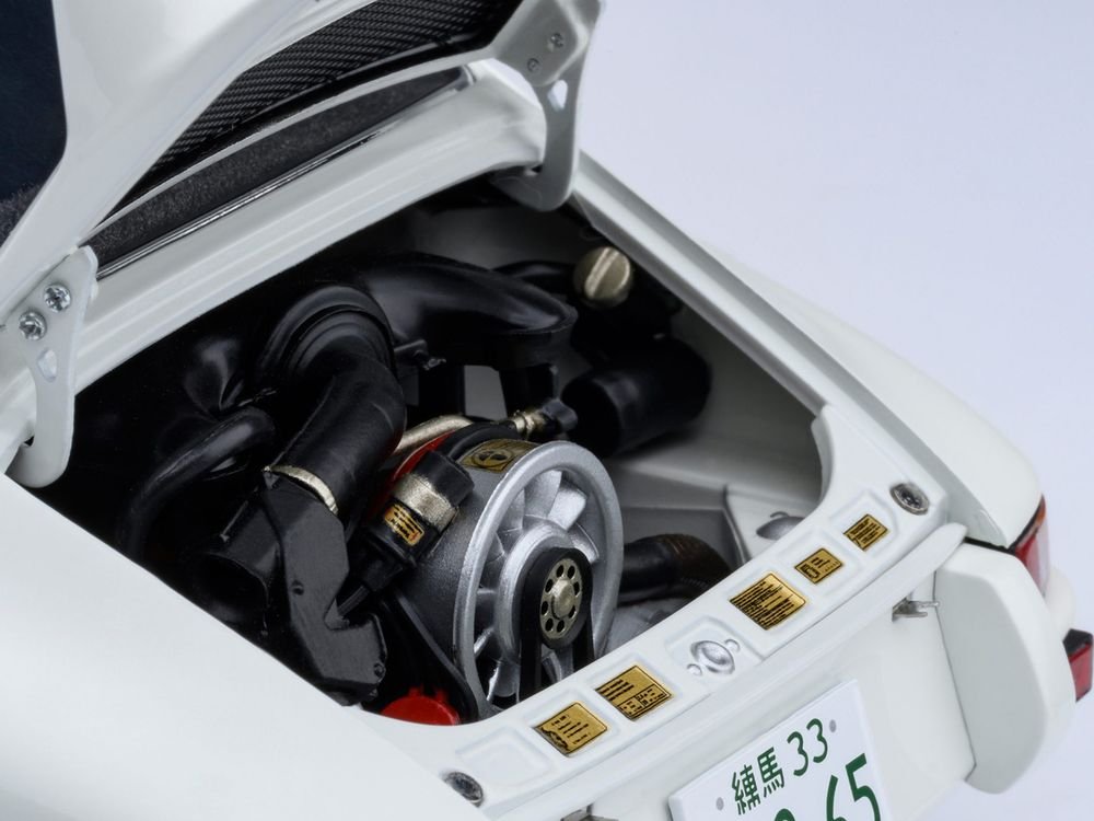 Porsche 911 Carrera 2.7 RS "The Circuit Wolf" White with Red Stripes and Wheels with Hood Graphics 1/18 Model Car by Autoart view 5