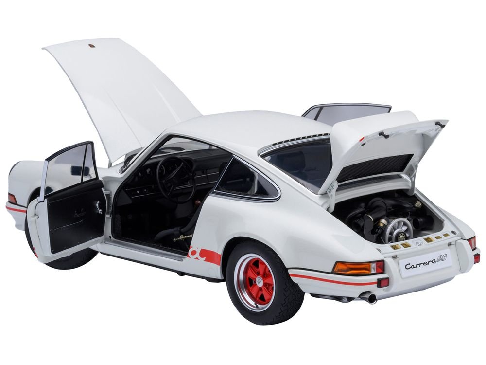Porsche 911 Carrera 2.7 RS Grand Prix White with Red Stripes and Wheels 1/18 Model Car by Autoart view 2