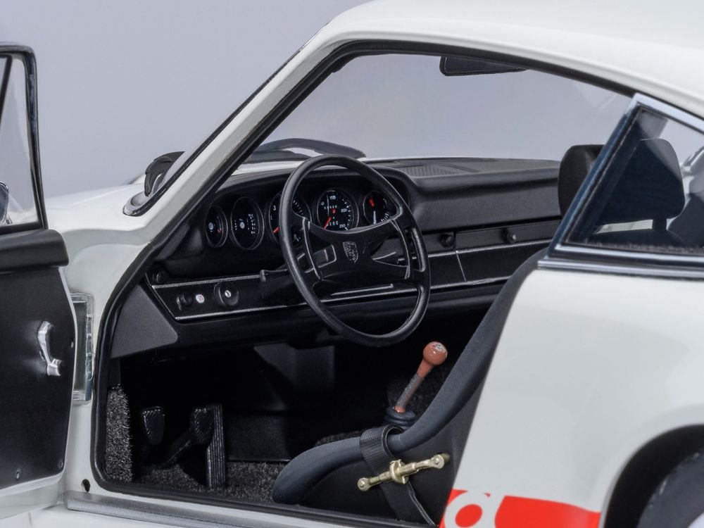 Porsche 911 Carrera 2.7 RS Grand Prix White with Red Stripes and Wheels 1/18 Model Car by Autoart view 4