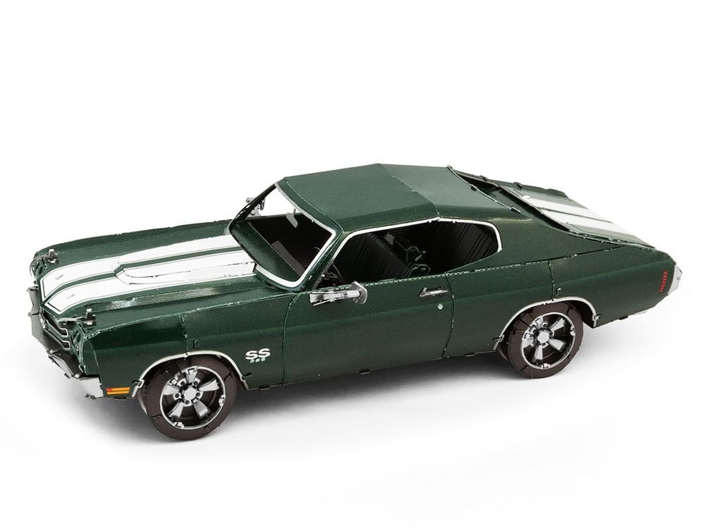 Model Kit 1970 Chevrolet Chevelle SS Green with White Stripes (Challenging Difficulty) Steel Model by Metal Earth view 2