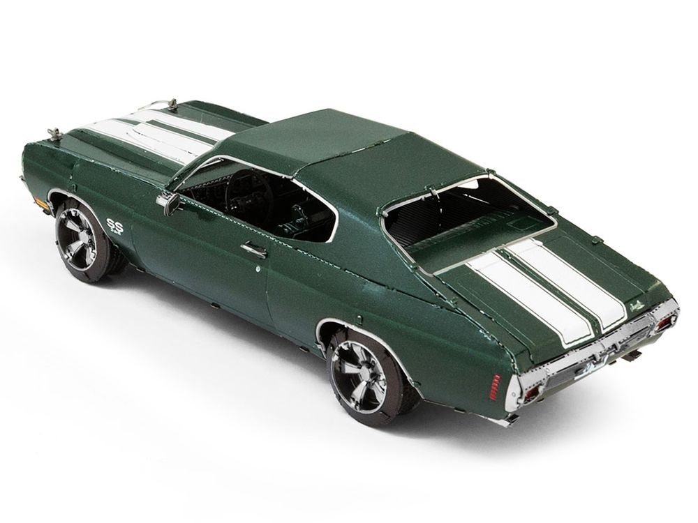 Model Kit 1970 Chevrolet Chevelle SS Green with White Stripes (Challenging Difficulty) Steel Model by Metal Earth view 3