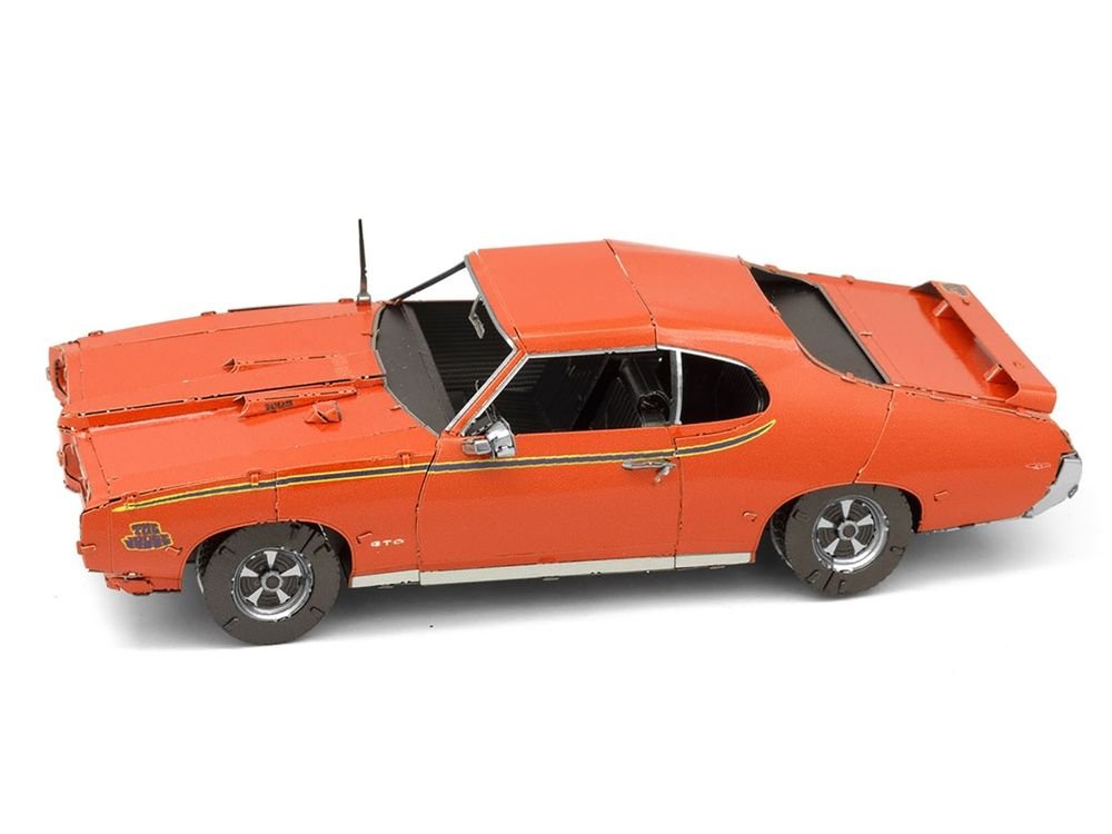 Model Kit 1969 Pontiac GTO Judge Orange with Black Stripes (Moderate Difficulty) Steel Model by Metal Earth view 2