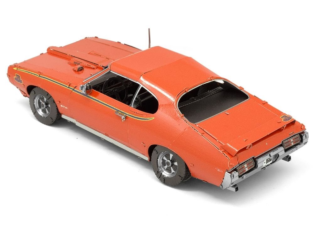 Model Kit 1969 Pontiac GTO Judge Orange with Black Stripes (Moderate Difficulty) Steel Model by Metal Earth view 3