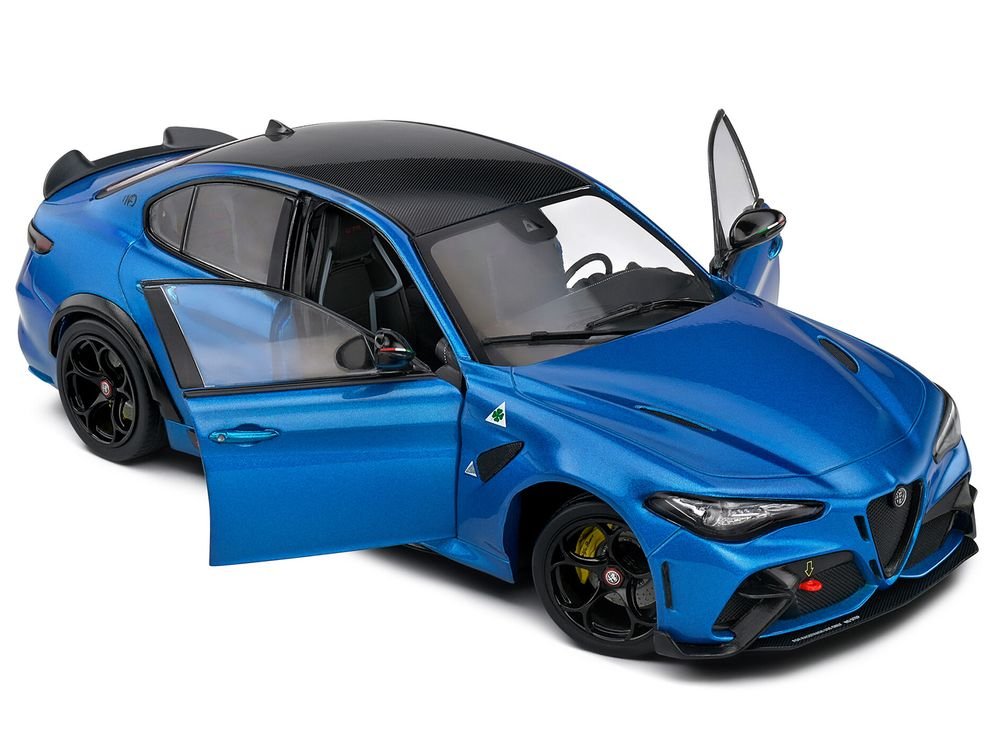 2022 Alfa Romeo Giulia GTA Anodized Blue Metallic with Carbon Top 1/18 Diecast Model Car by Solido view 2