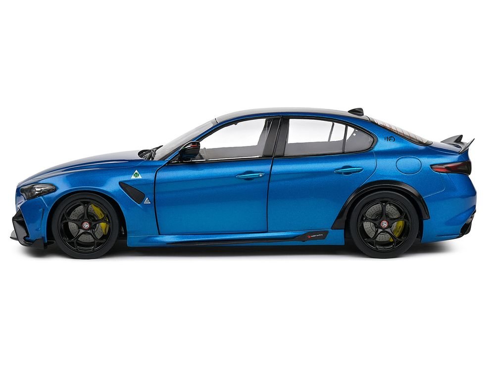 2022 Alfa Romeo Giulia GTA Anodized Blue Metallic with Carbon Top 1/18 Diecast Model Car by Solido view 3
