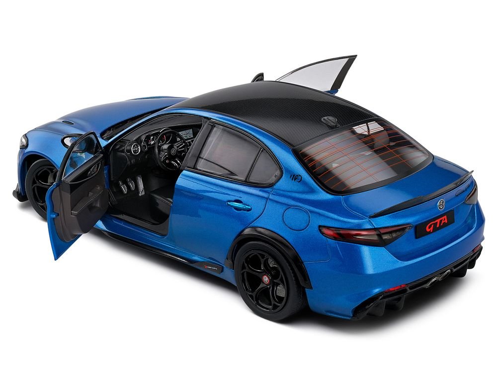 2022 Alfa Romeo Giulia GTA Anodized Blue Metallic with Carbon Top 1/18 Diecast Model Car by Solido view 4